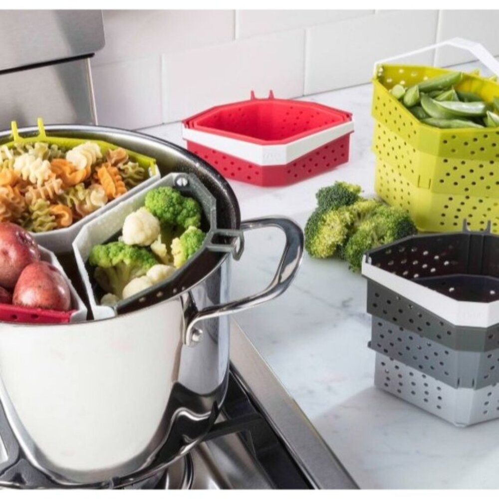 Clip-On Grey Boil Baskets For Cooking & Draining Stackable & Multi-Color Kitchen